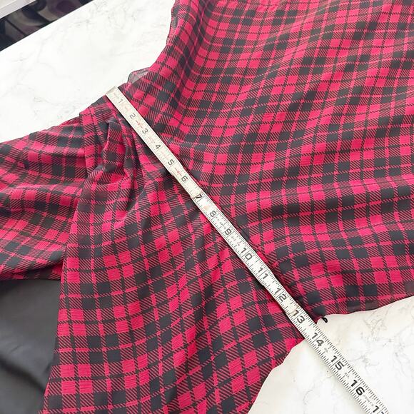Lauren Ralph Lauren Red Black Plaid Sleeveless Surplice Belted Dress - Size 6 - Picture 10 of 10